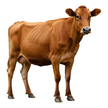 Pair of brown cows standing close together
