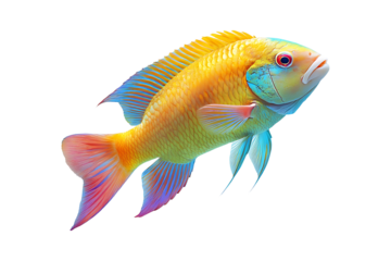Parrot Fish Display, colorful fish isolated on transparent background
