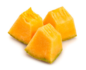 sliced cantaloupe path isolated on white