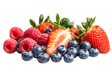 Obraz premium Assorted fresh berries strawberries, raspberries, and blueberries, creating a vibrant, colorful pile