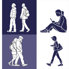 people silhouette vector icon set 