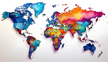 Colorful Watercolor World Map Art Design for Modern Decor and Educational Purpose