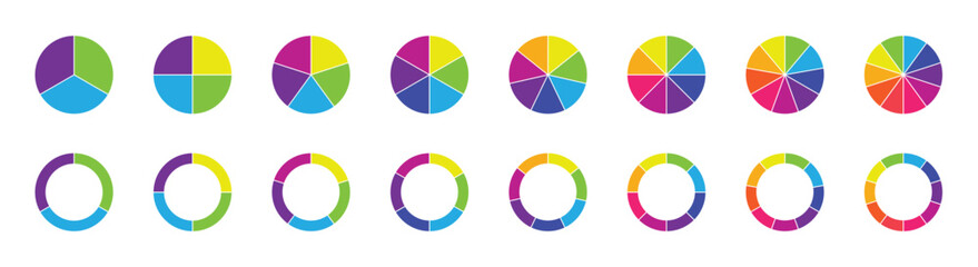 Circle pie chart diagram. Pie chart color icons. 1,2,3,4,56,7,8,9,10,11,12 segment infographic. Colorful diagram collection with sections or steps. Wheel round diagram part symbol. Vector illustration © Pie chart's master✌️