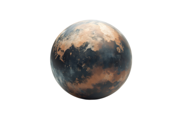 Distant world Cloud-covered planet with textures of brown and gray isolated on transparent background. Digital rendering