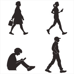 people silhouette vector icon set 
