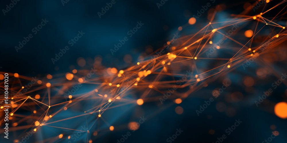 Poster abstract image of interconnected glowing lines and points, creating a dynamic network visualization,