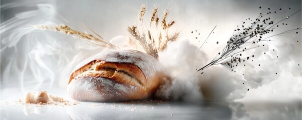 Delicious bread baking in a floury kitchen culinary art food photography cozy atmosphere close-up flavorful creations