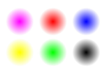 A set of soft, blurry circles in various vibrant colors on a transparent background.