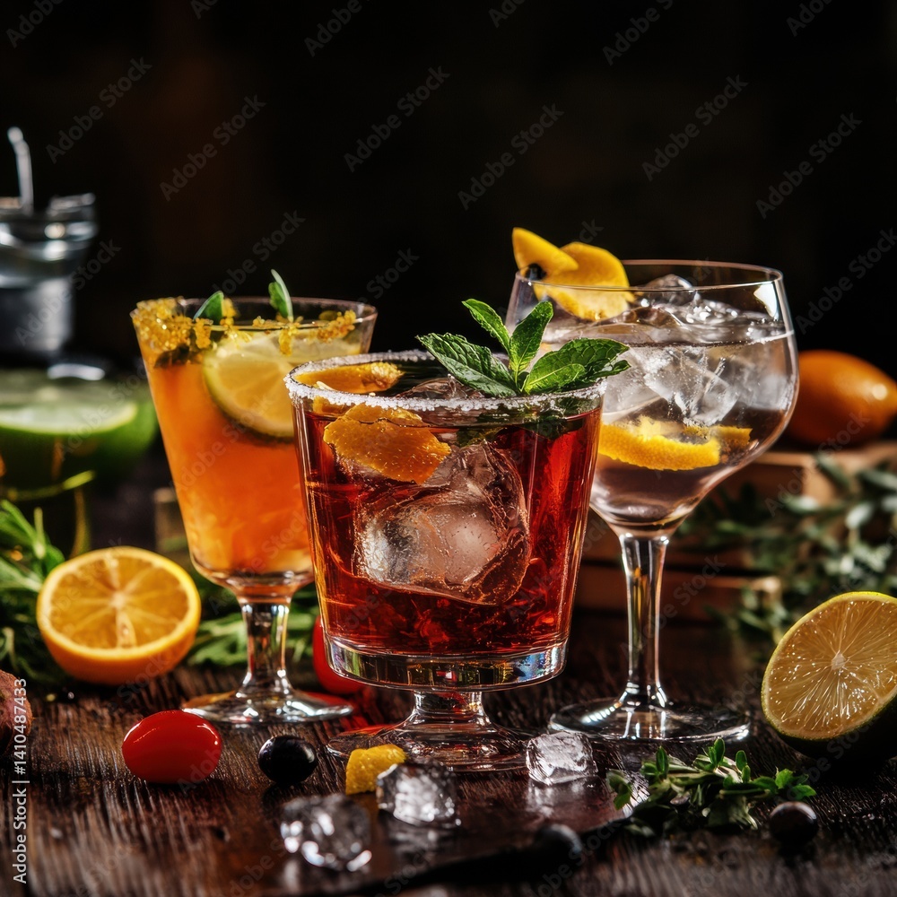 Aufkleber cocktails and citrus fruits beautifully arranged on a table creating a stylish and appetizing displa