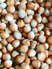 Hazelnut background. Nuts in the supermarket.