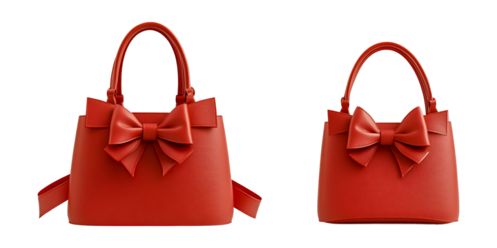 Shop red bow purse handbag fashion accessory trendy style designer luxury leather tote bag online sale isolated on a transparent background.