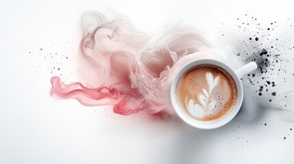 Creating coffee art modern photography showcase, minimalist studio, close-up visuals, creative expression in a tranquil space