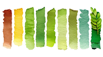 Colorful Vertical Paint Swatches And Leaf On Transparent Background