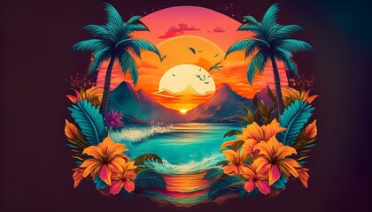 tropical island with palm trees