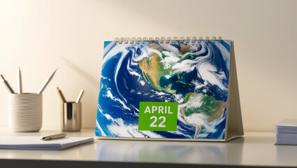 22 April Earth Day Concept, Globe lies on green grass field background textured for banner design