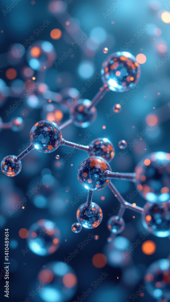 Poster visualization of glp-1 molecules with atomic structures rendered as spheres on a dark blue backgroun