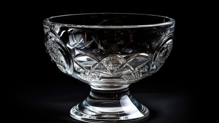 Elegant Crystal Dessert Bowl with Intricate Cut Design on Black Background