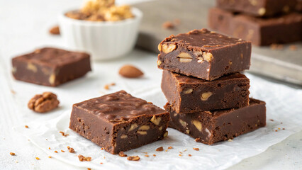 Chocolate Fudge with Nuts and a Rustic Presentation


