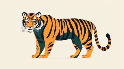 Fototapeta premium Stylized tiger illustration, standing pose, minimalist design, for digital use