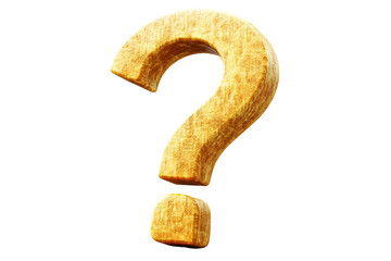 Naklejka premium Wooden question mark. Carved detail shows light texture. Warm amber hue. On transparent background. Symbol of inquiry