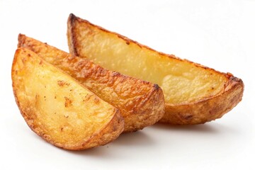 Golden roasted potato wedge isolated on white. Golden, crispy roasted potato wedge isolated on white, showcasing a perfect snack or side dish for food and culinary photography