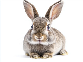 Obraz premium White and gray rabbits isolated on white background, cute and fluffy bunnies, small and furry pets