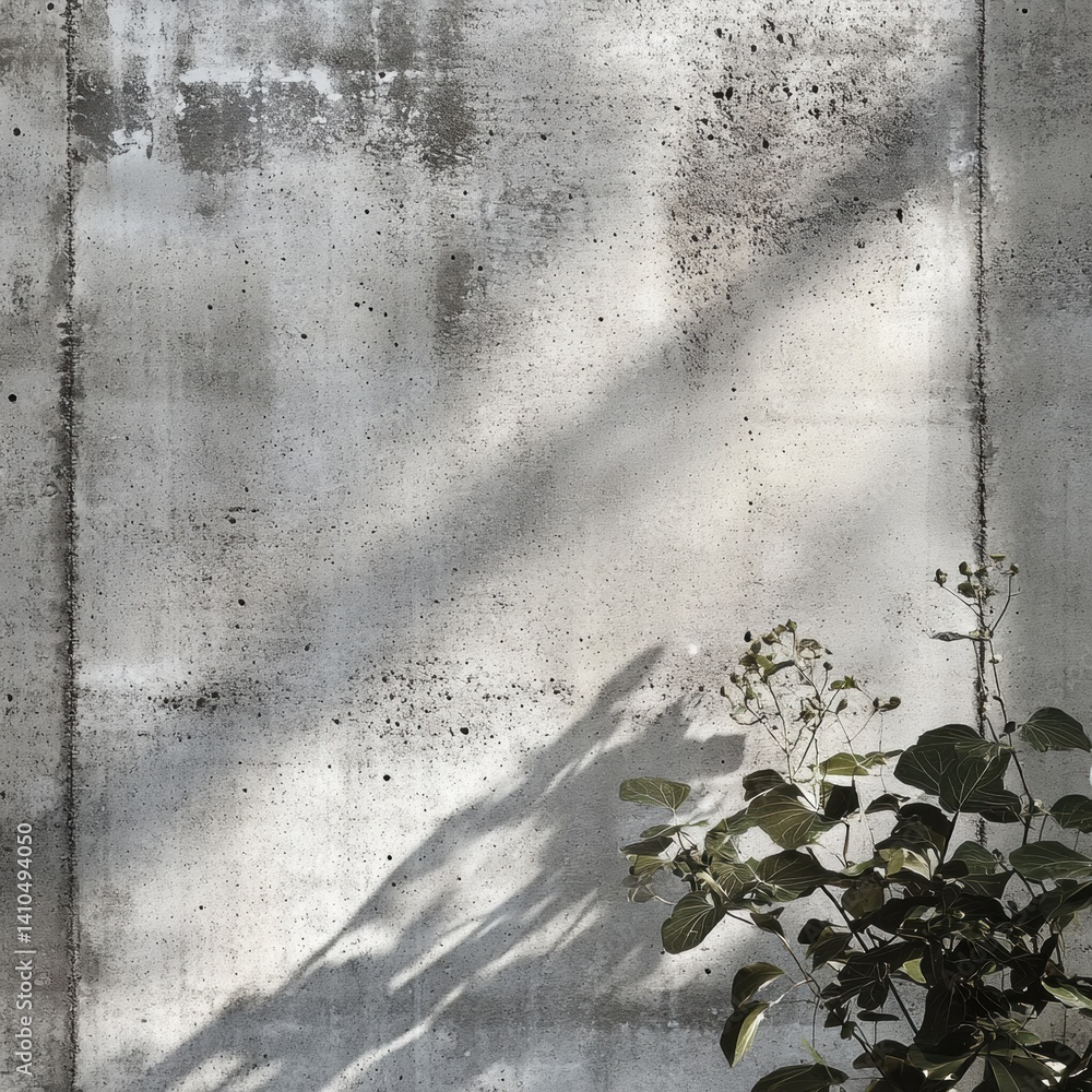Aufkleber concrete wall with subtle shadows and plant life illuminated by soft light during the daylight hours