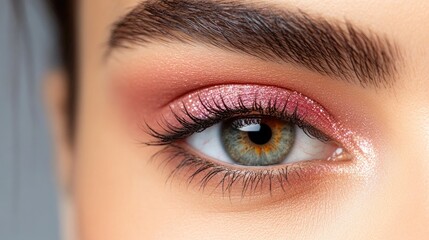 Obraz premium A close-up of a womanâ€™s eye with shimmering, holographic eyeshadow.