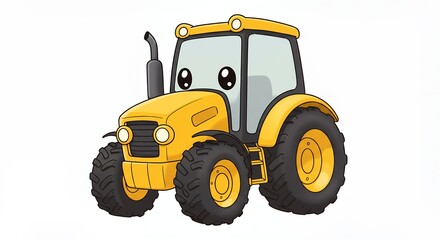 Cute cartoon yellow tractor illustration