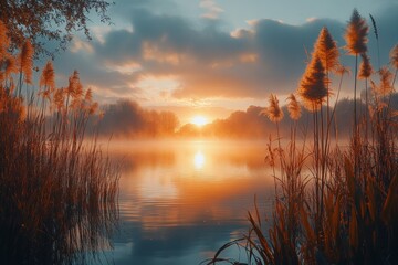 Sunrise reflection over lake nature photography calm waters scenic serene viewpoint