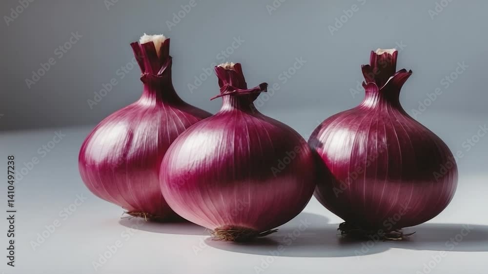 Poster red onion bulb sliced and separated on a white background