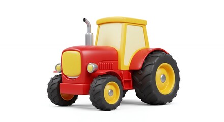 Red and yellow toy tractor for kids play
