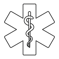 Star of Life vector illustration. Hand-drawn doodle style medical symbol with Rod of Asclepius. Black line art isolated on white background.