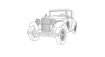 Fototapeta premium Vintage car line drawing illustration
