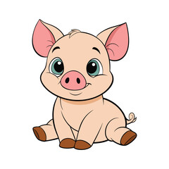 baby piglet sitting floppy ears vector art illustration