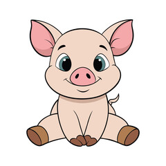 baby piglet sitting floppy ears vector art illustration