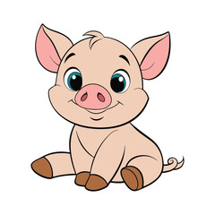 baby piglet sitting floppy ears vector art illustration
