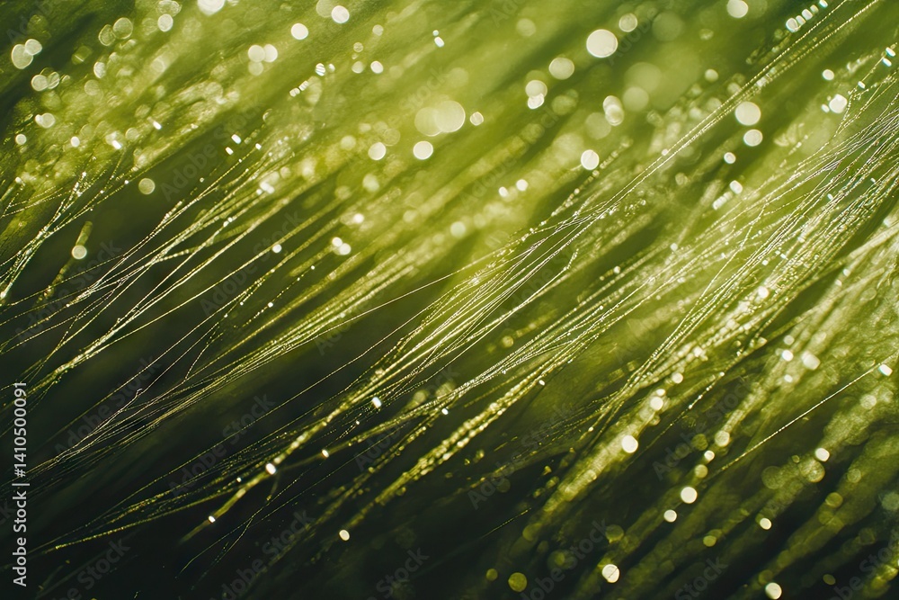 Poster abstract green bokeh with thin, shimmering lines and light points
