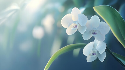 Fototapeta premium Delicate white orchids bathed in soft morning light.