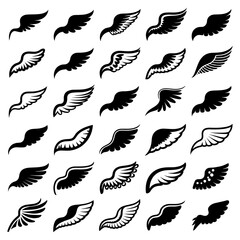 Obraz premium Black wings silhouette vector set, the wings set is ideal for logo, emblem, badge design.