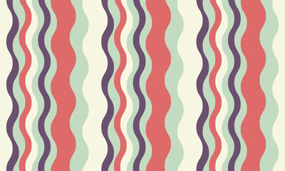Abstract wavy stripes background.  Vibrant coral, seafoam, and purple hues create a playful, retroinspired pattern perfect for website banners, social media posts, or textile design.