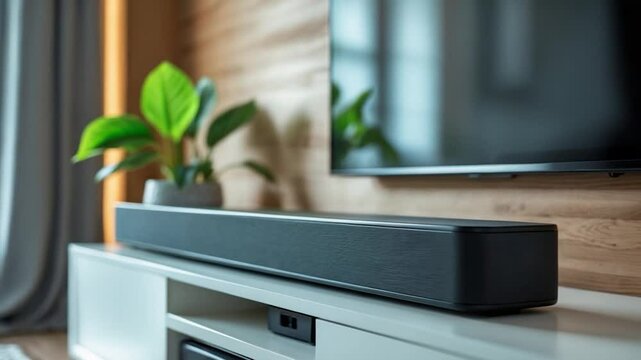Soundbar in a modern home. Relishing music and watching movies.
