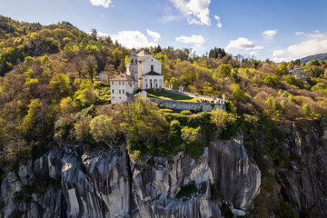 Aerial view of Sanctuary of Madonna del Sasso in northern Italy