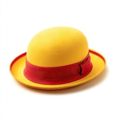 Yellow hat with red ribbon isolated on white background