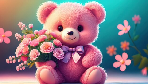 teddy bear with flowers