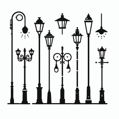 Streetlight Pole Silhouettes in black on a white background