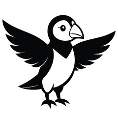 Obraz premium Vector puffin bird in minimal black outline style with soft wing lift