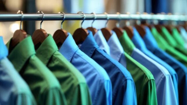 A variety of shirts shown on a rack