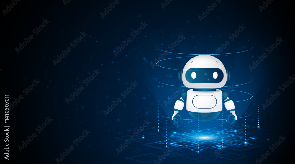 Leinwandbilder Artificial intelligence robot. Modern technology. Intelligent assistant robot of the future world. Chatbot mascot on a blue background.	