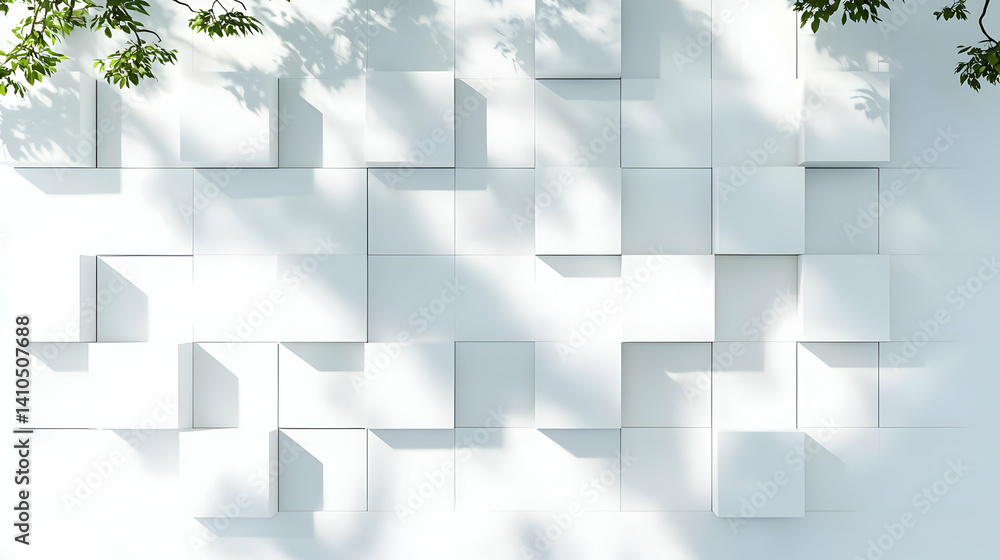 Poster abstract geometric pattern with white cubes and shadows